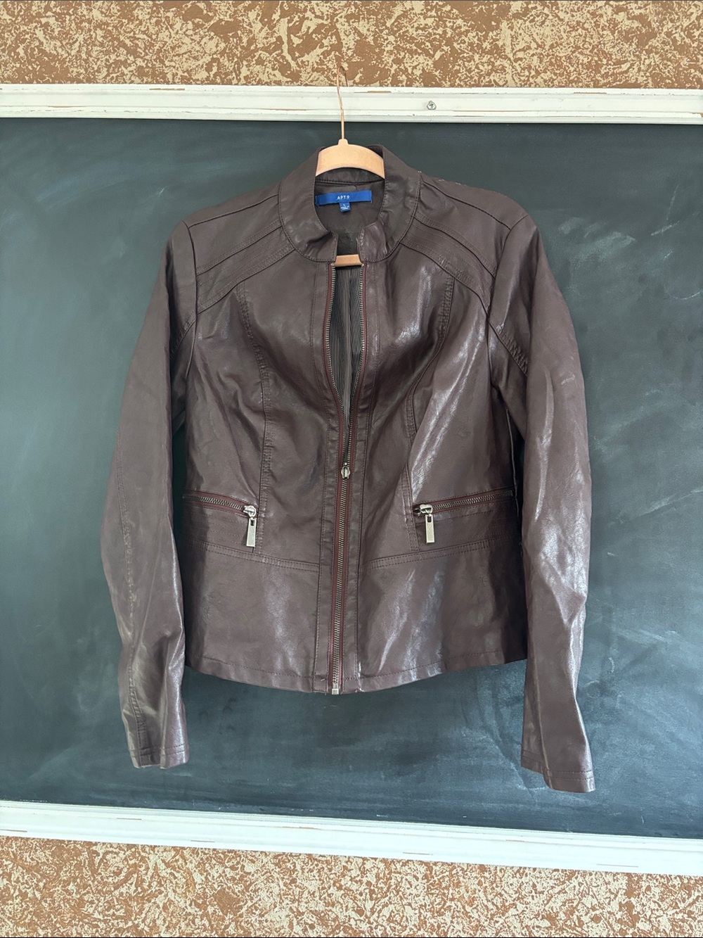 Apt. 9 Women's Dark Brown Leather Moto Jacket